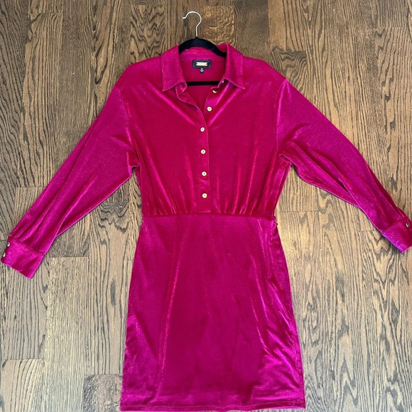 Alexia Admor Burgundy Button Down Long Sleeve Avril Dress Size M - Picture 3 of 6